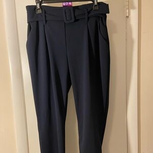 Jules & Leopold Dark Navy High-Waist Pleated Tapered Pants with Belt